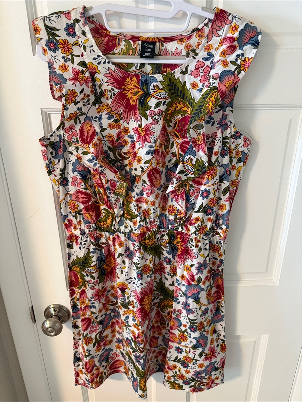 City Streets Boho Botanical Floral Ruffle Cap Sleeveless Dress 100% cotton Large